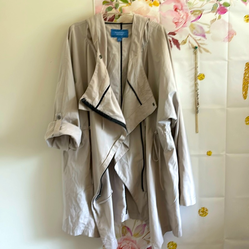 Simply Vera Wang Assymetrical Zip Grey Canvas Rain Jacket Womens XL